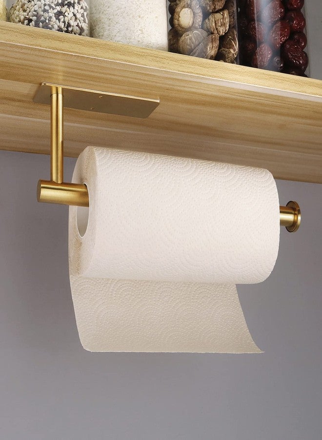 Gewtur Gold Paper Towel Holder Under Cabinet, Self Adhesive Paper Towel Roll Holder Stick on Wall, Stainless Steel Towel Paper Holder for Kitchen Bathroom - Image 2